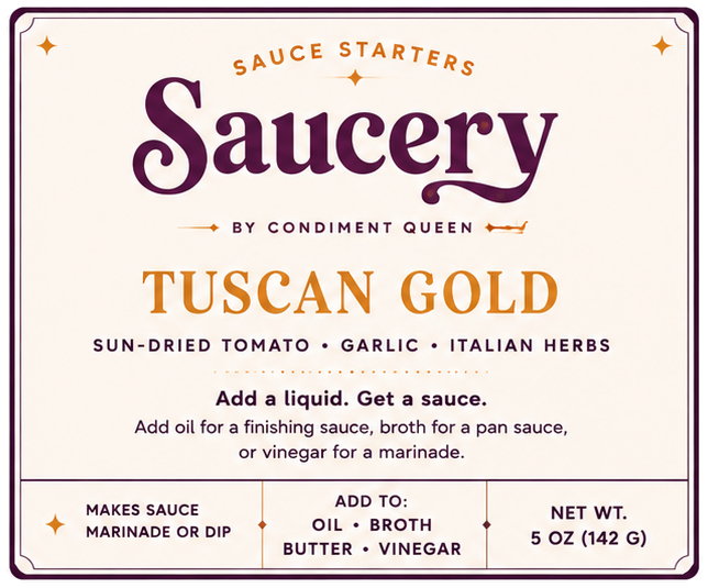 Tuscan Gold — Saucery sauce starter label